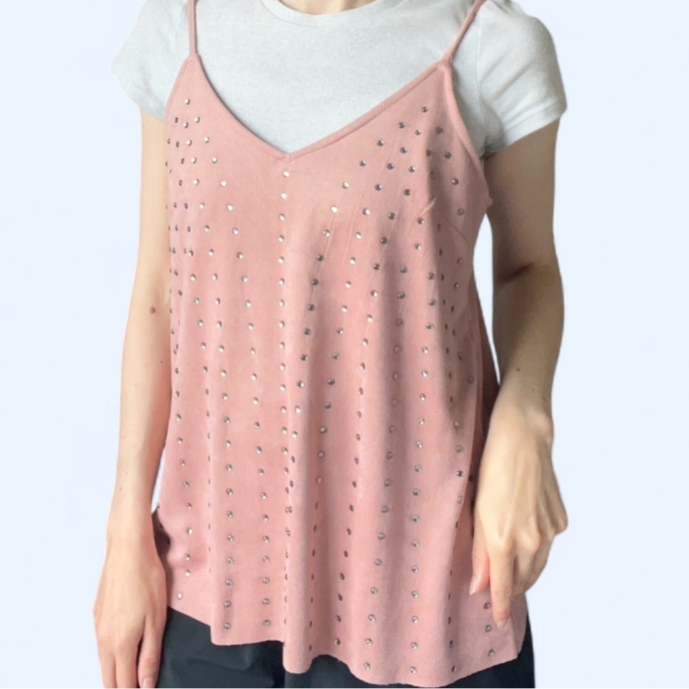 Pink Studded Rhinestone Vocal Cowgirl Rodeo Cami Top Size Small